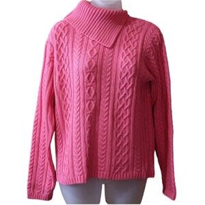Vintage Wainscott Bubblegum Barbie Pink Cable Knit Mock Neck Sweater Medium